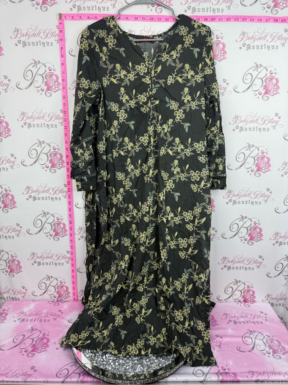 Cultural fusions dress V-Neck Floral Maxi Dress in Black with Yellow green Print